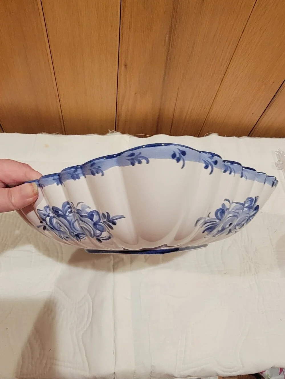 Vintage Alcobaca Portugal Ceramic Hand-Painted Fluted Square Bowl Vestal 1196